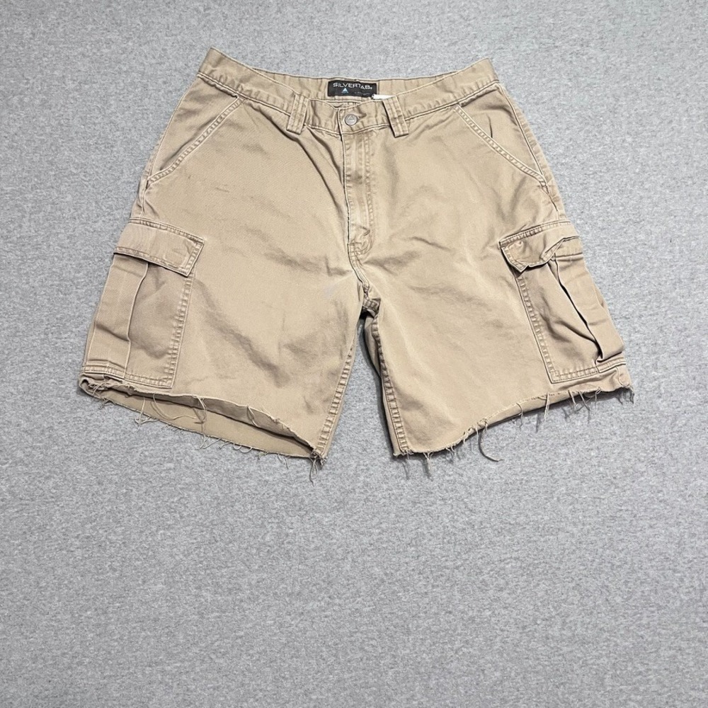 Vintage Levis SilverTab Shorts Mens 34 Beige Cargo Cutoffs Y2K 9" Inseam Twill